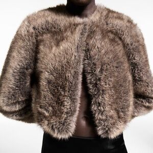 MANGO Faux Fur Cropped Coat